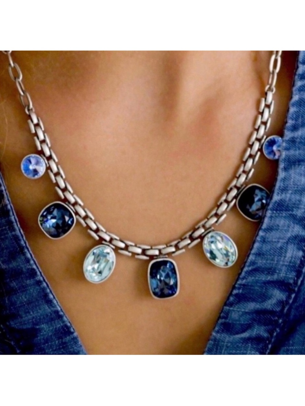 Swarovski Touchstone blue Crystal basket weave necklace
